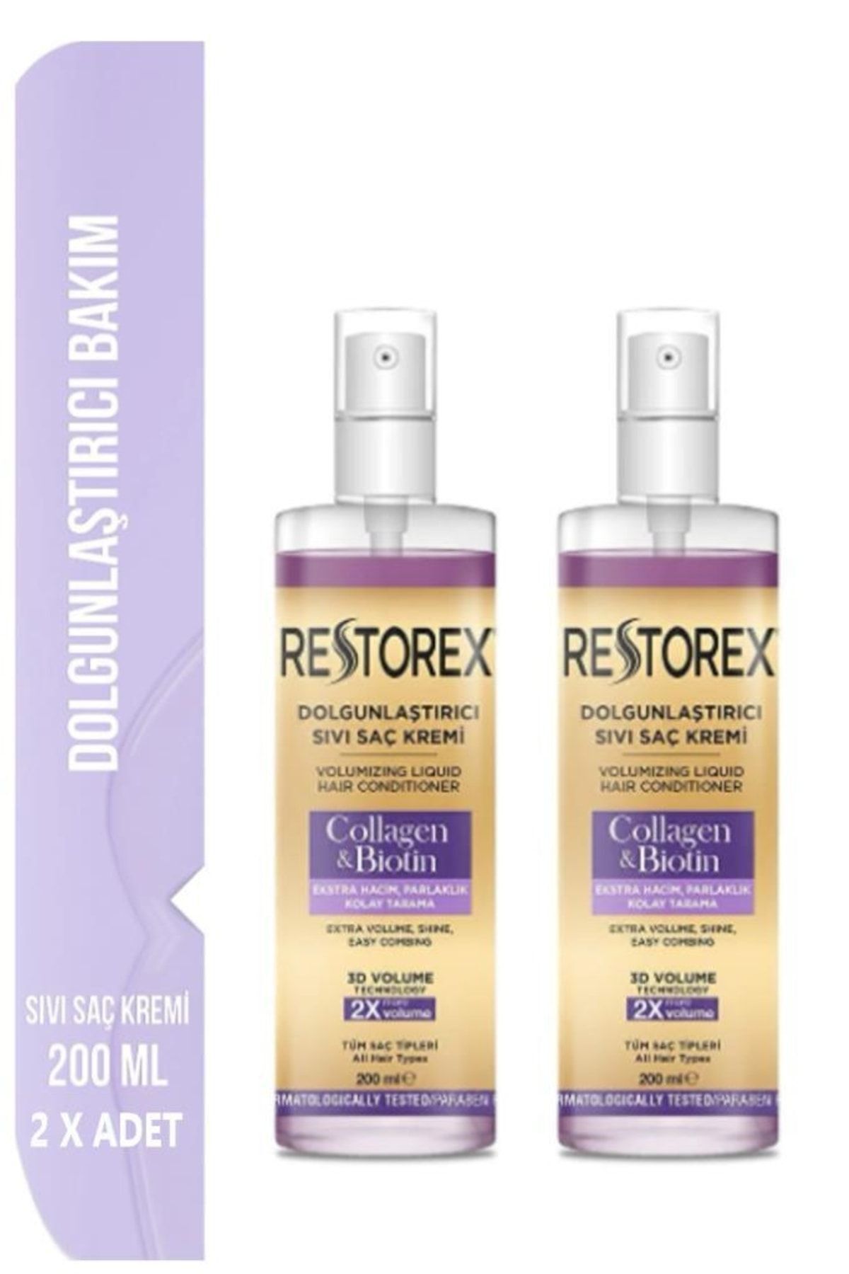 Restorex Dolgunlaştırıcı Sıvı Saç Kremi Kolajen & Biotin 200 Ml x2 Adet