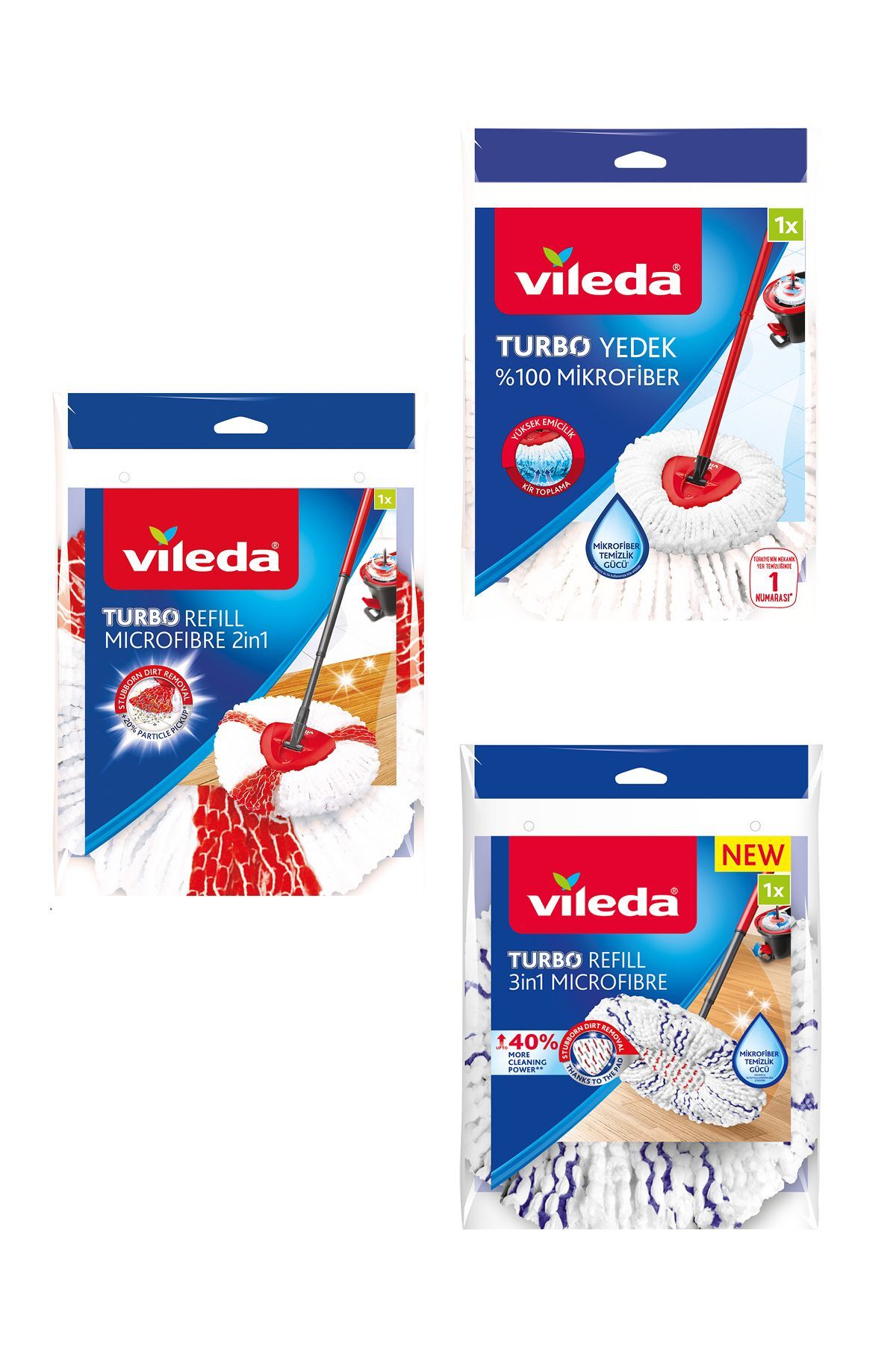 Vileda Turbo Üçgen Başlık Mikrofiber Yedek Paspas Seti 3'lü (Klasik-2in1-3in1)