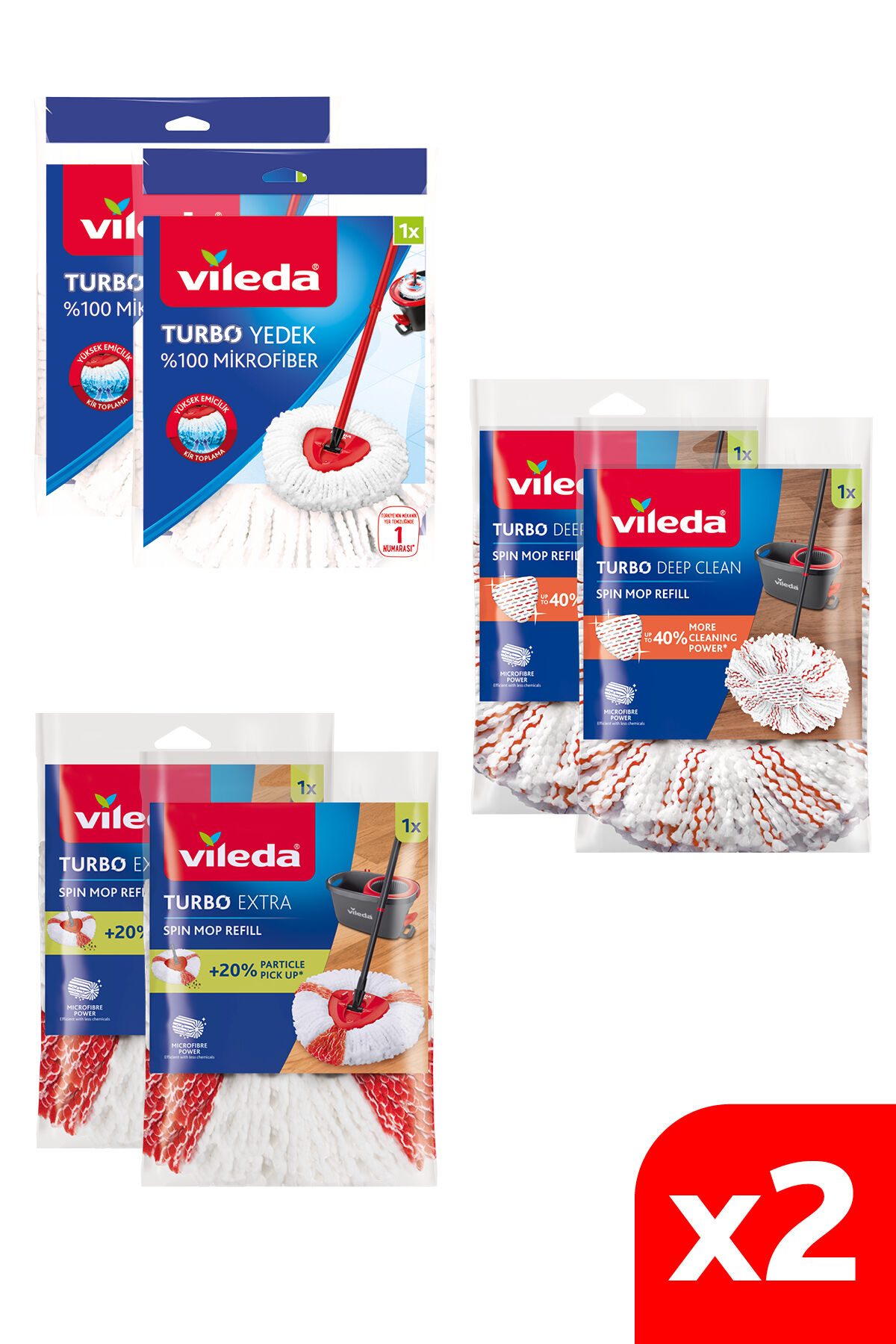 Vileda Turbo Temizlik Seti 6 lı Mikrofiber Yedek Paspas Paketi (Klasik + Extra + Deep Clean)