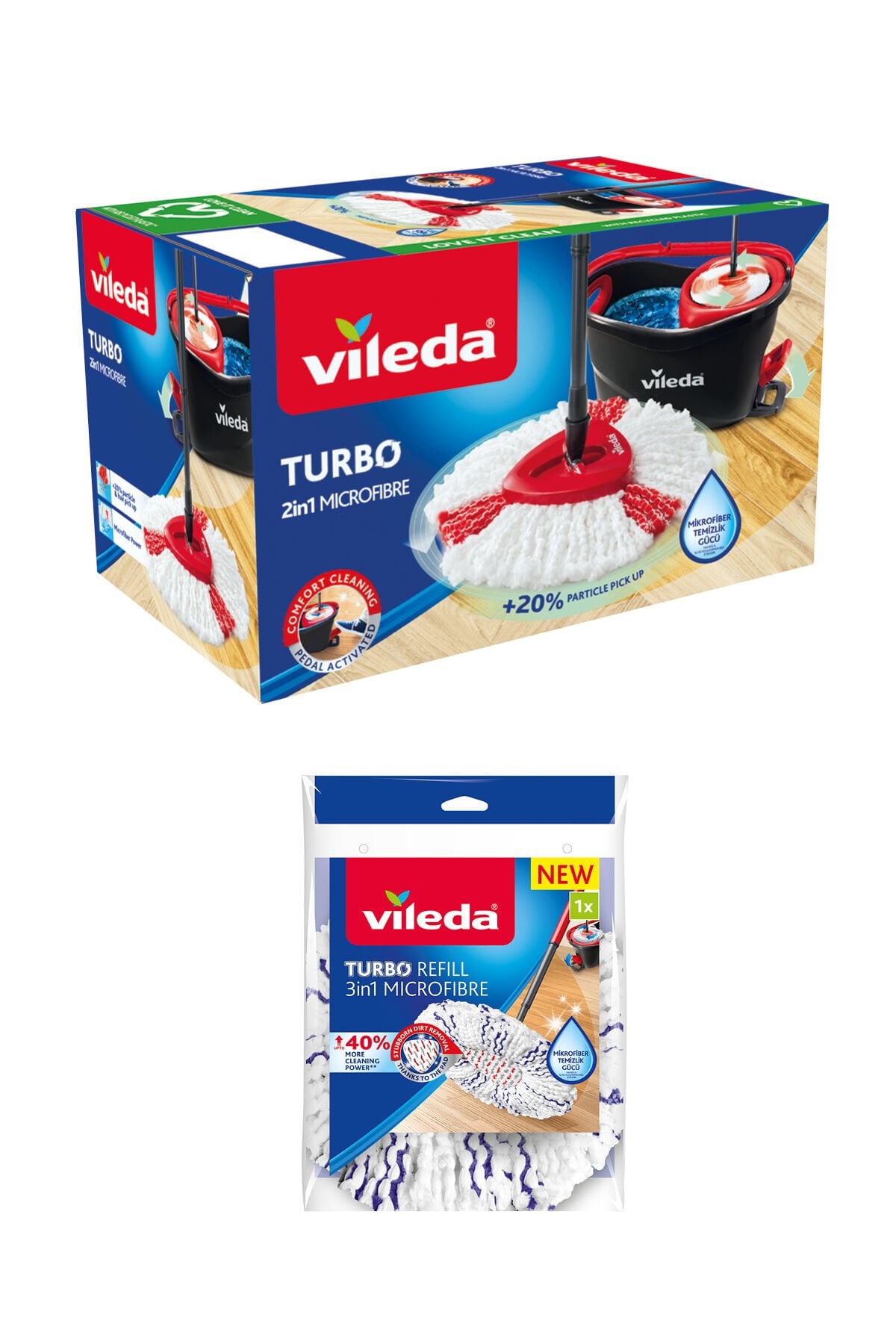 Vileda Turbo 2in1 Pedallı Temizlik Seti + 3in1 Mikrofiber Yedek Paspas