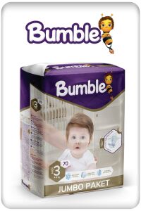 Bumble 3 Numara Midi Bebek Bezi Jumbo Paket 70 Adet | 4-9 Kg