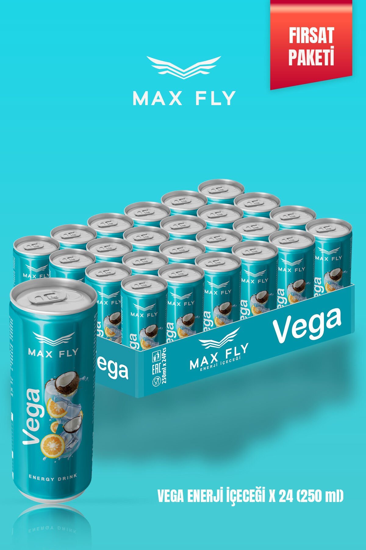 MAX FLY VEGA ENERJİ İÇECEĞİ 250 ML 24 ADET