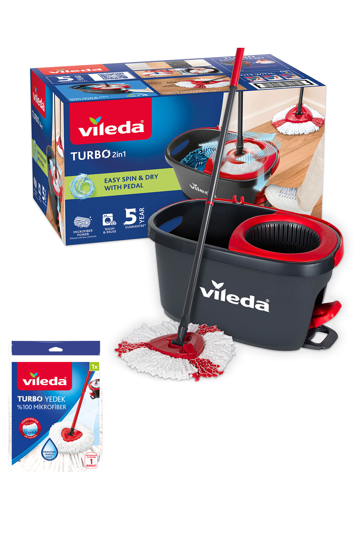 Vileda Turbo 2in1 Pedallı Temizlik Seti + 2in1 Mikrofiber Yedek Paspas