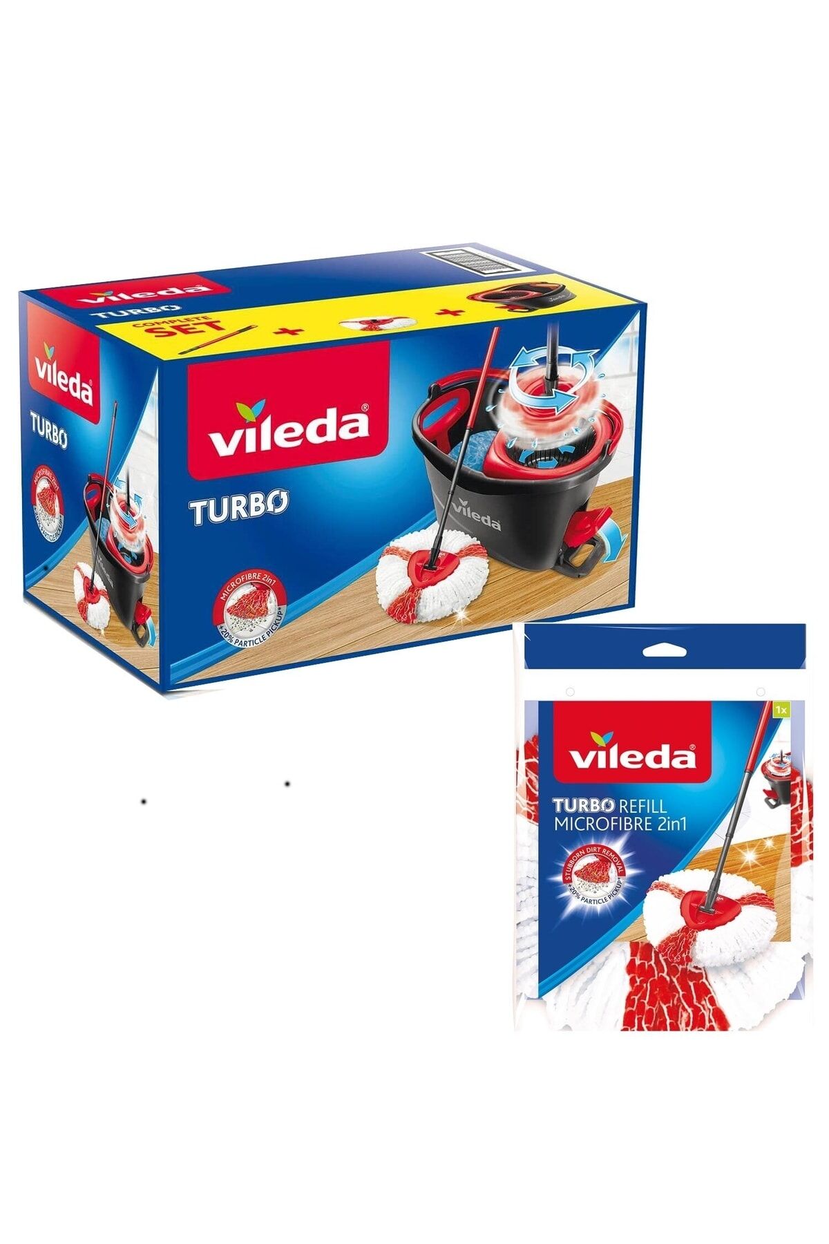 Vileda Turbo 2in1 Pedallı Temizlik Seti + 2in1 Mikrofiber Yedek Paspas x 2 Adet