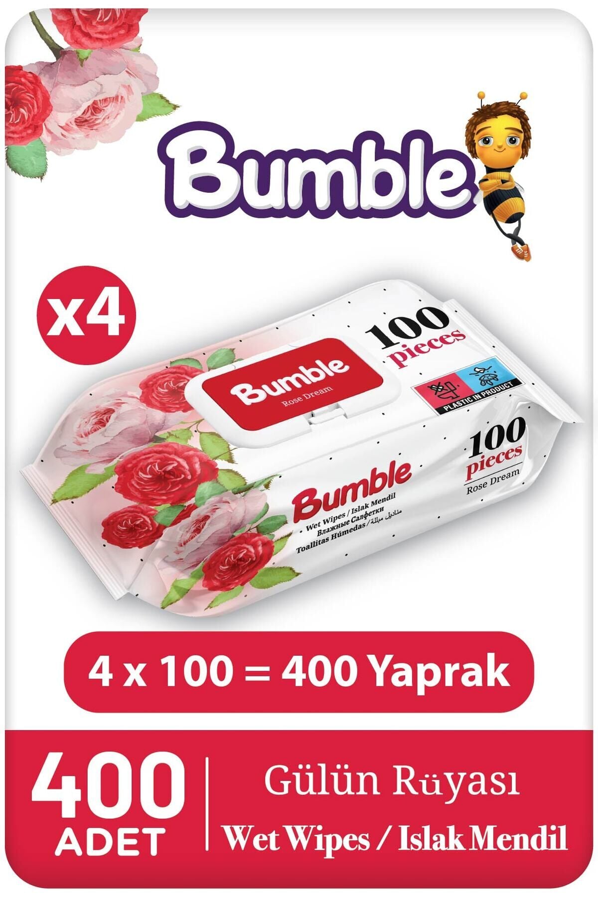 Bumble Gülün Rüyası Islak Mendil 100'lü Eko Paket 4'lü