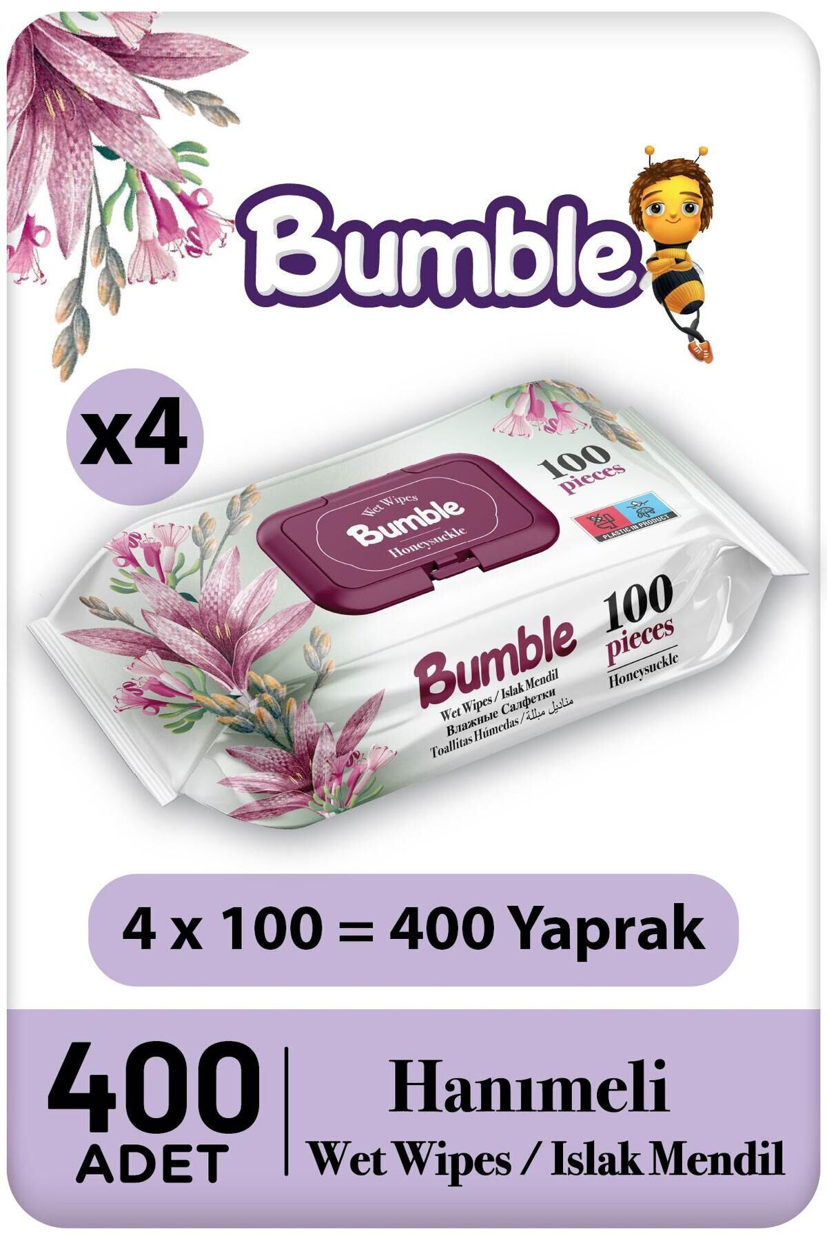 Bumble Hanımeli Islak Mendil 100'lü Eko Paket 4'lü