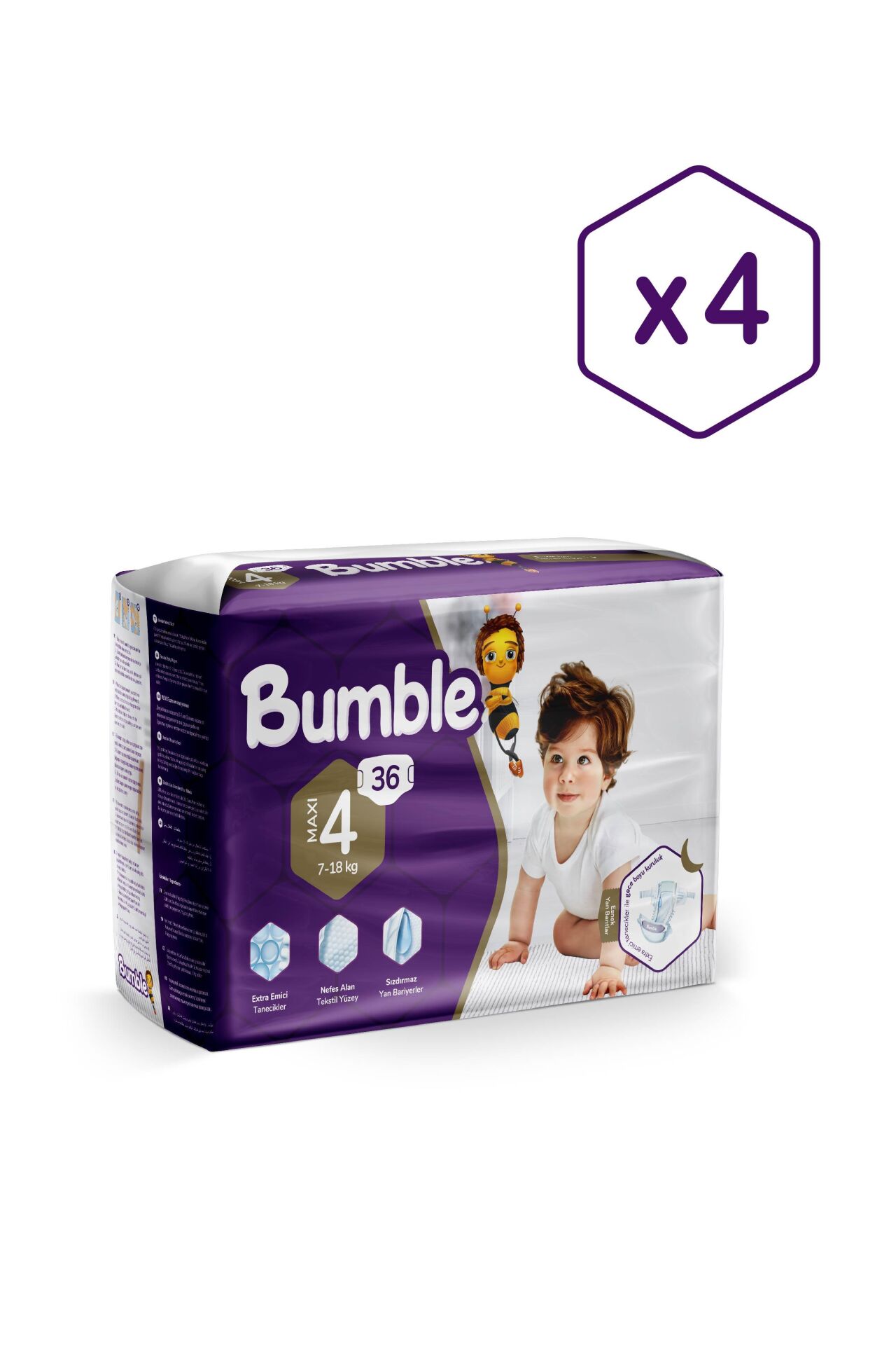 Bumble Maxi Bebek Bezi 4 Beden 7-14 Kg Eko Paket 4'lü 144 Adet