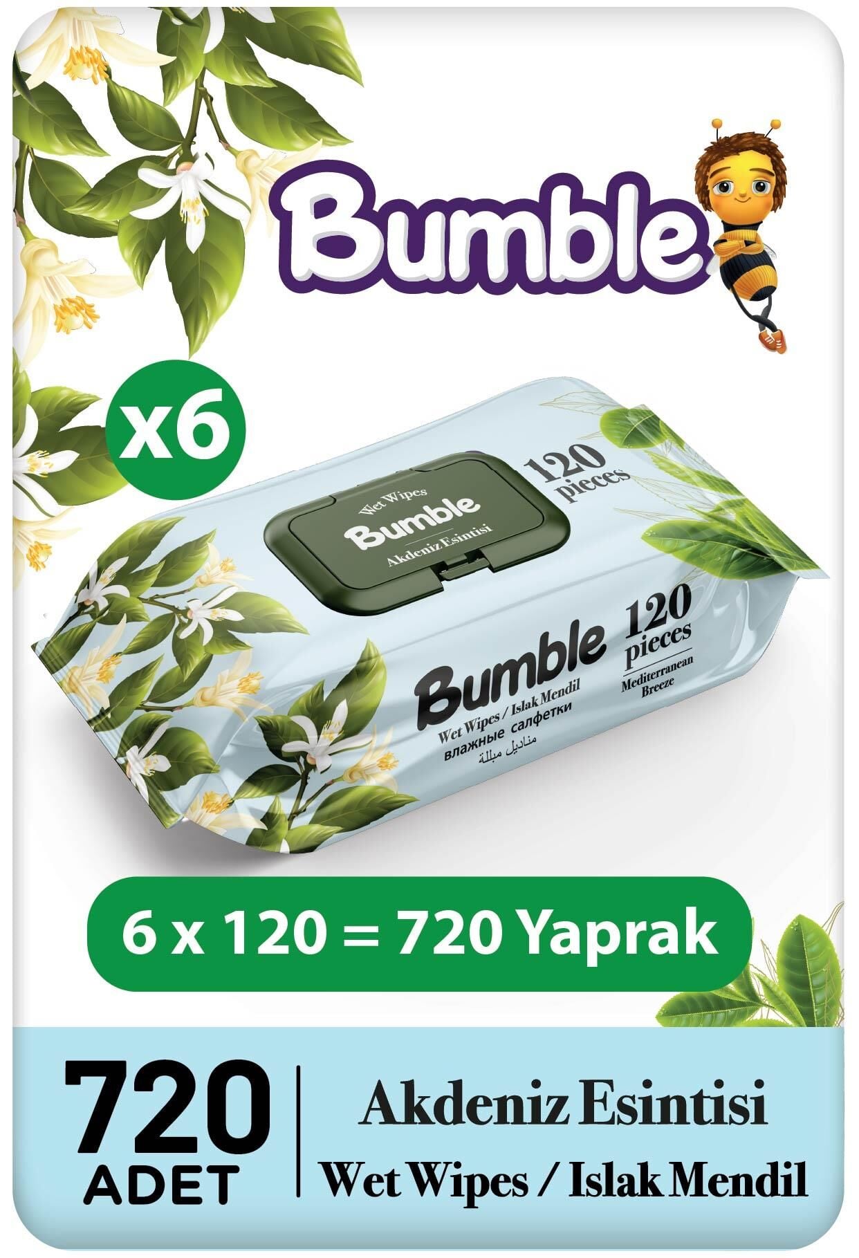 Bumble Akdeniz Esintisi Islak Mendil 120'li Paket 6'lı