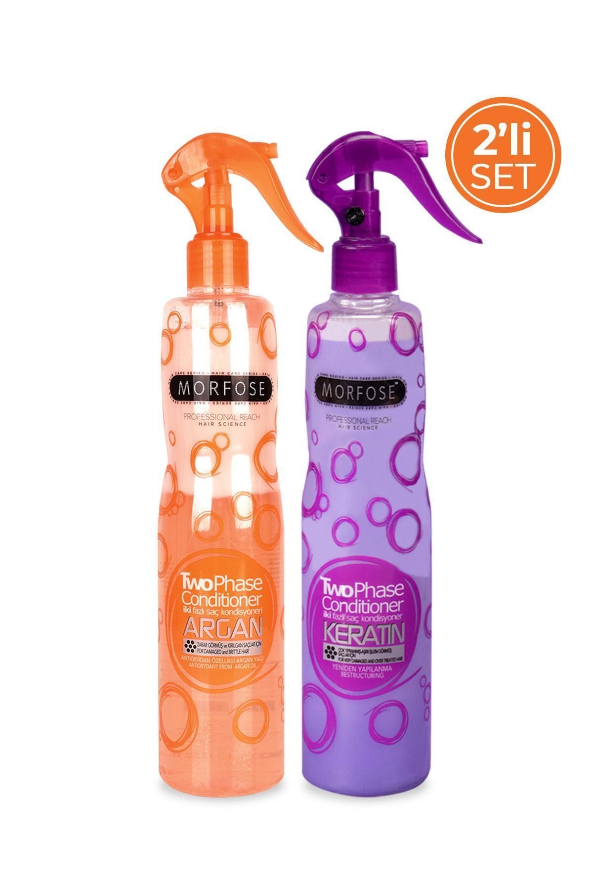 Morfose Çift Fazlı Argan Fön Suyu 400 ml + Çift Fazlı Keratin Fön Suyu 400 ml
