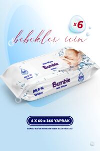 Bumble Baby Water Wipes Yenidoğan Islak Mendil %99 Su Bazlı 60'lı Eko Paket 6'lı+Biberon+Emzik (Seyahat Seti)