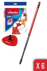 Vileda Turbo Sap + Üçgen Başlık + 2in1 Mikrofiber Yedek Paspas x 6 Adet