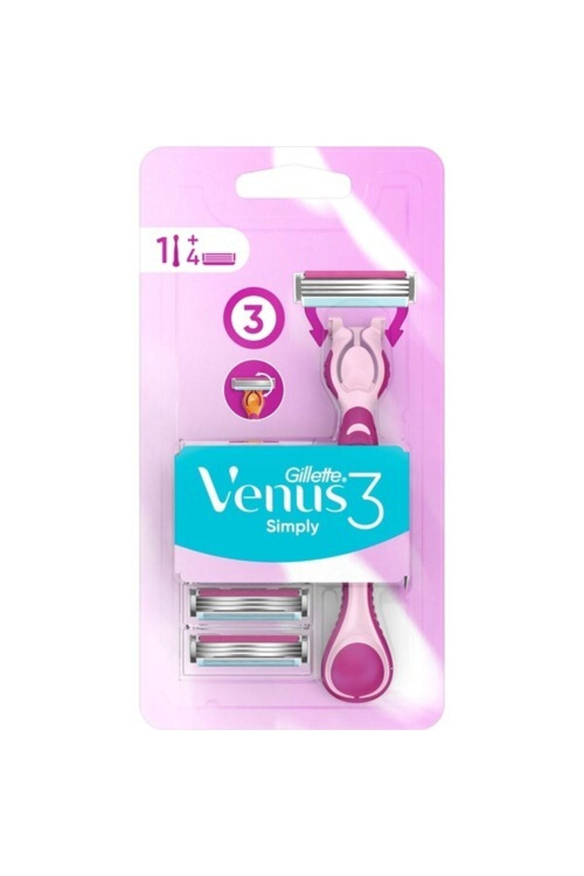 Gillette Venus Simply 3 Tıraş Makinesi + 4'lü Yedek Traş Bıçağı