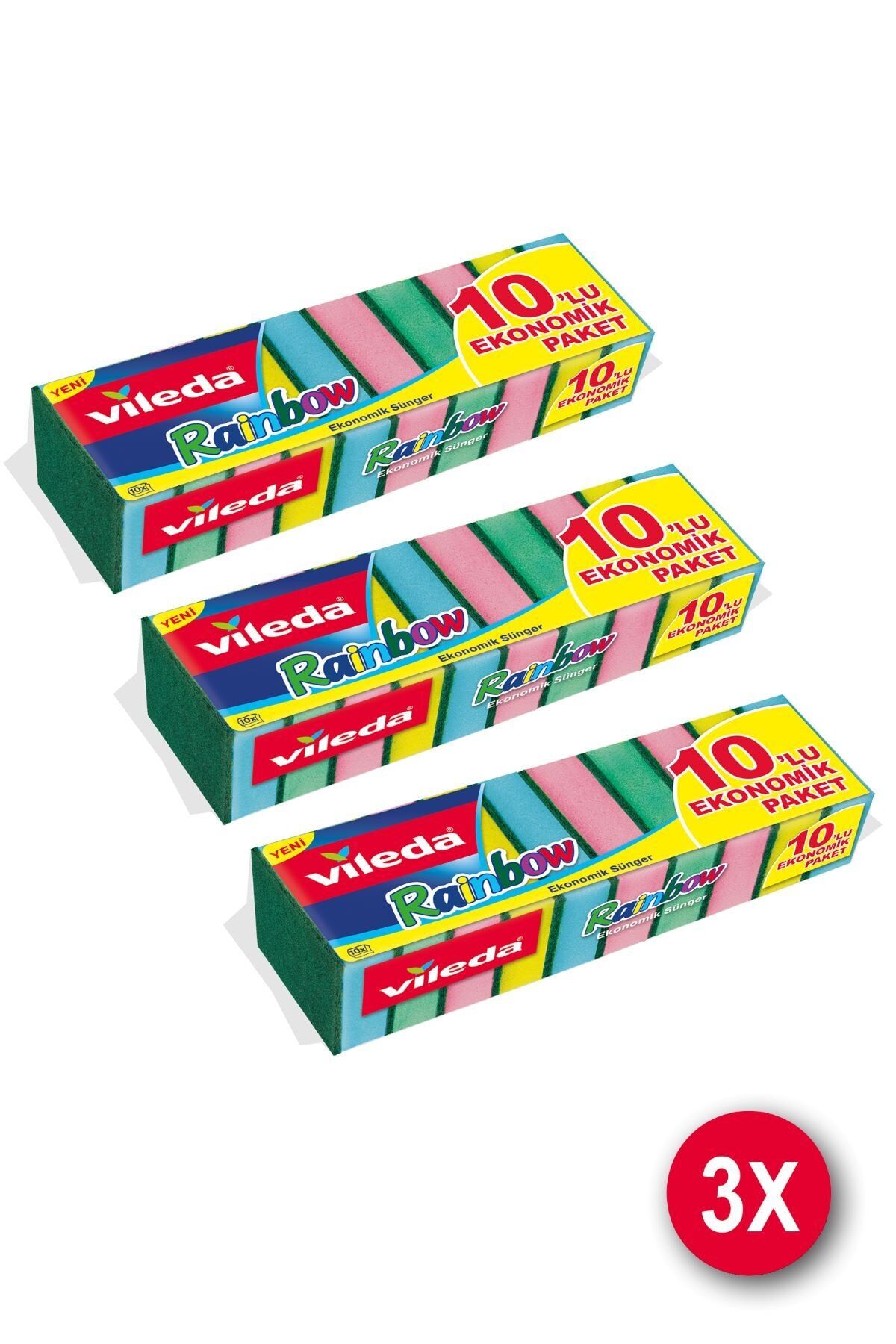 Vileda Rainbow Colors Renkli Temizlik Süngeri 10'lu x 3 Paket