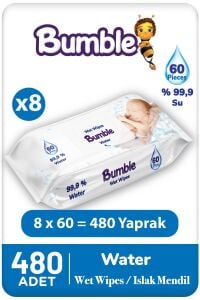 Bumble Baby Water Wipes Yenidoğan Islak Mendil %99 Su Bazlı Islak Mendil 60'lı Paket 8'li