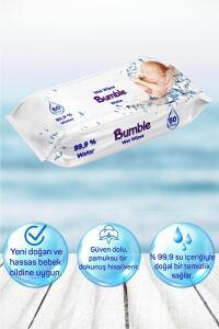 Bumble Baby Water Wipes Yenidoğan Islak Mendil %99 Su Bazlı Islak Mendil 60'lı Paket 8'li