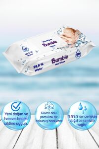 Bumble Baby Water Wipes Yenidoğan Islak Mendil %99 Su Bazlı 60'lı Eko Paket 6'lı