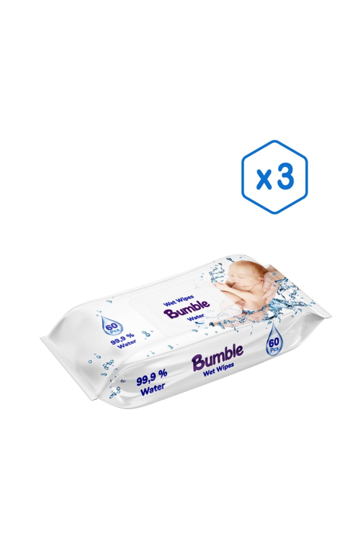 Bumble Baby Water Wipes Yenidoğan Islak Mendil %99 Su Bazlı 60'lı Eko Paket 3'lü