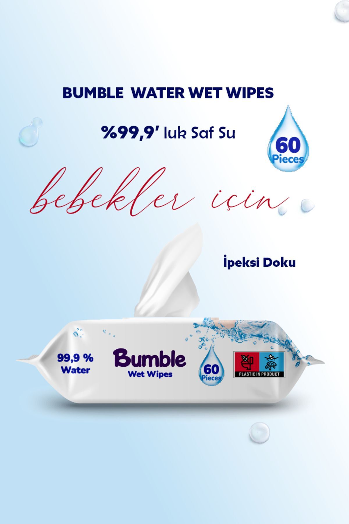 Bumble Water Wet Wipes Islak Mendil 60 Yaprak