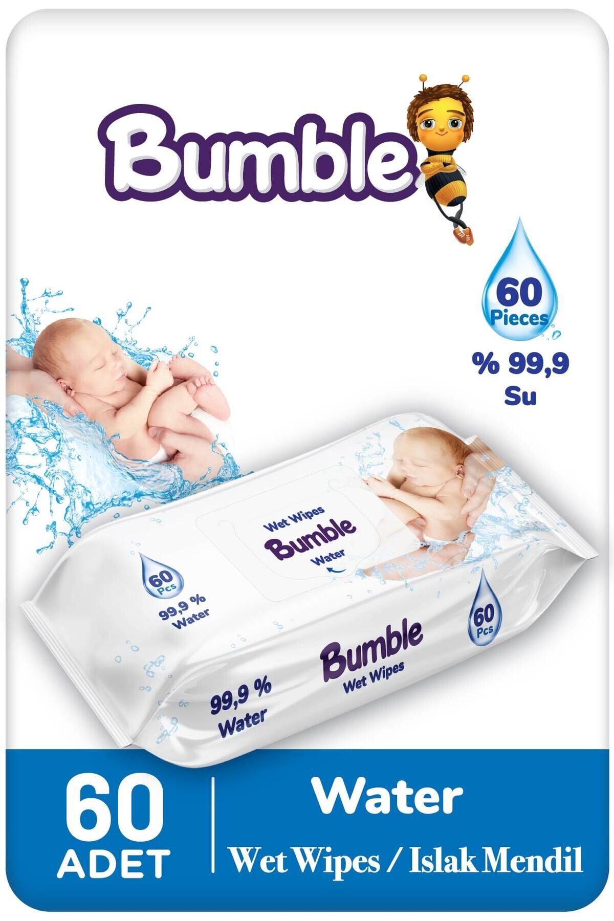 Bumble Water Wet Wipes Islak Mendil 60 Yaprak