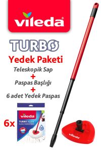 *Vileda Turbo Sap + Üçgen Başlık + Mikrofiber Yedek Paspas x 6 Adet