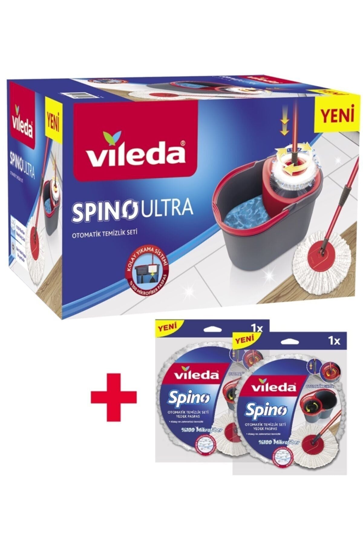 Vileda Spino Ultra Otomatik Temizlik Seti + 2 Adet Mikrofiber Yedek Paspas