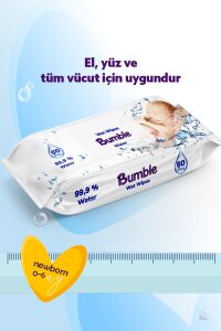 Bumble Baby Water Wipes Yenidoğan Islak Mendil %99 Su Bazlı 60'lı Eko Paket 3'lü+Biberon+Emzik (Seyahat Seti)