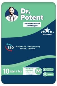 Dr.Potent Medium (M) Beden Bel Bantlı Orta Boy Hasta Bezi 10 Adet
