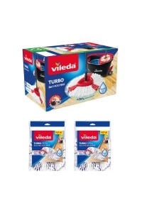 Vileda Turbo 2in1 Pedallı Temizlik Seti + 3in1 Mikrofiber Yedek Paspas x 2 Adet