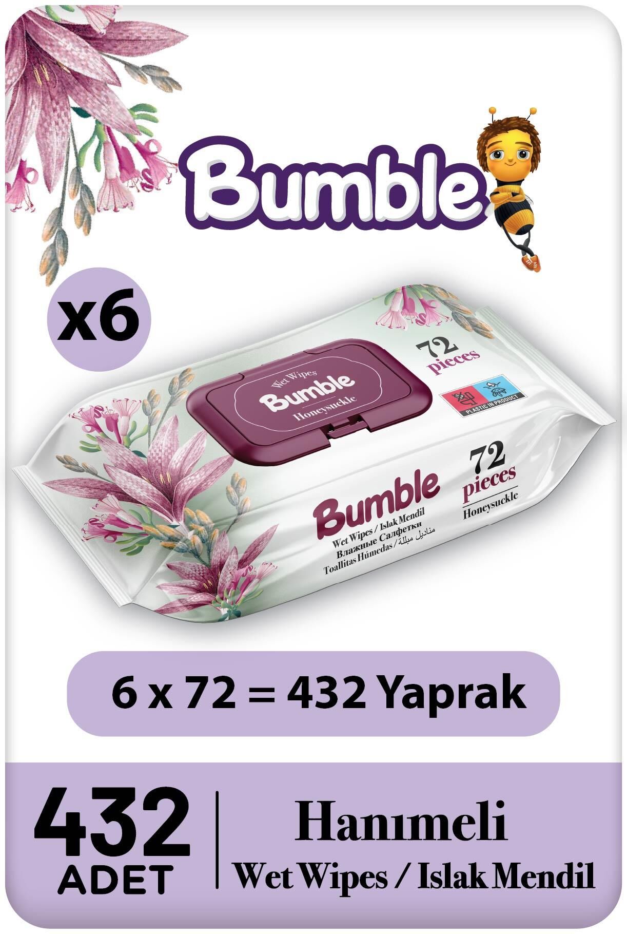 Bumble Hanımeli Islak Mendil 72'li Eko Paket 6'lı