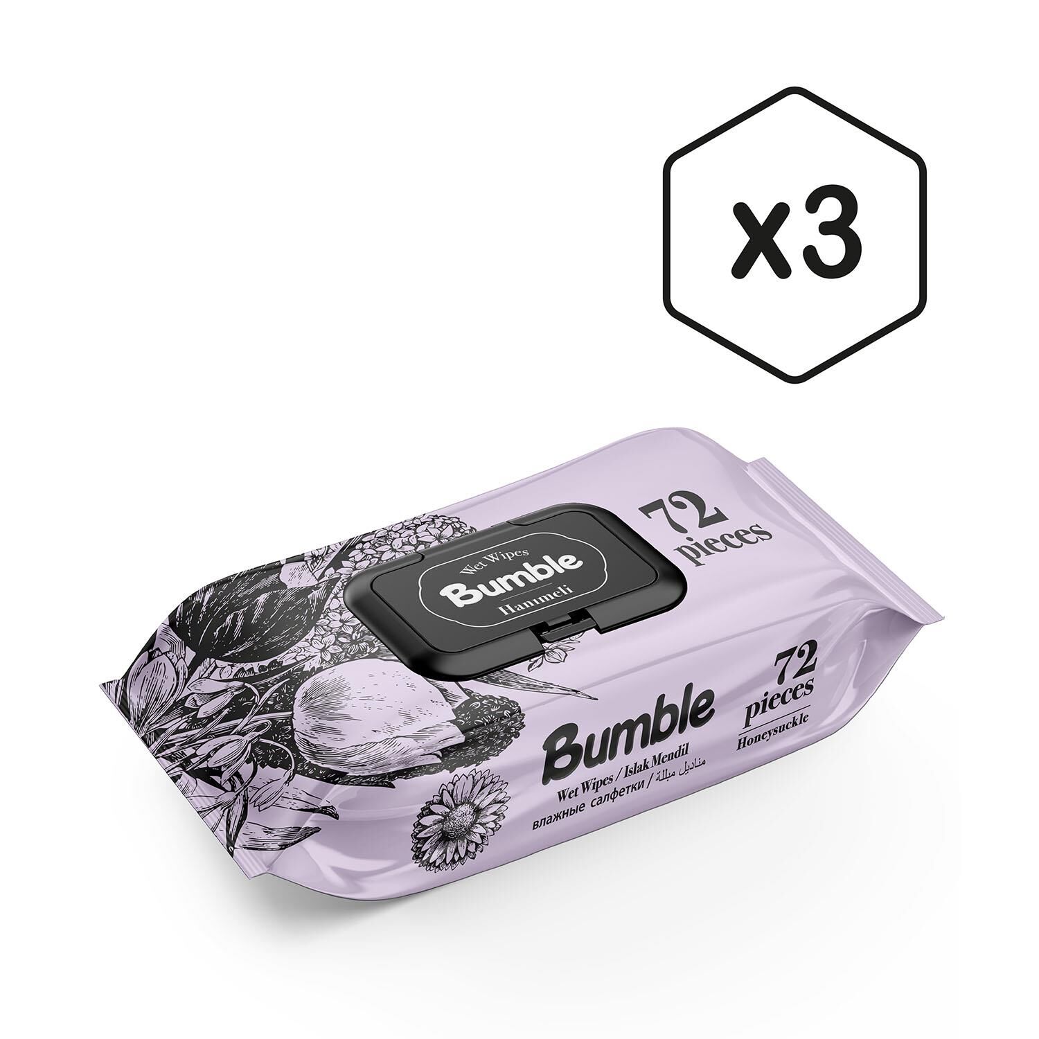 Bumble Hanımeli Islak Mendil 72'li Eko Paket 3'lü