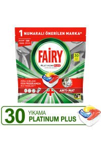 Fairy Platinum Plus Limon Hepsi Bir Arada Bulaşık Makinesi Tabletleri, 30 Tablet