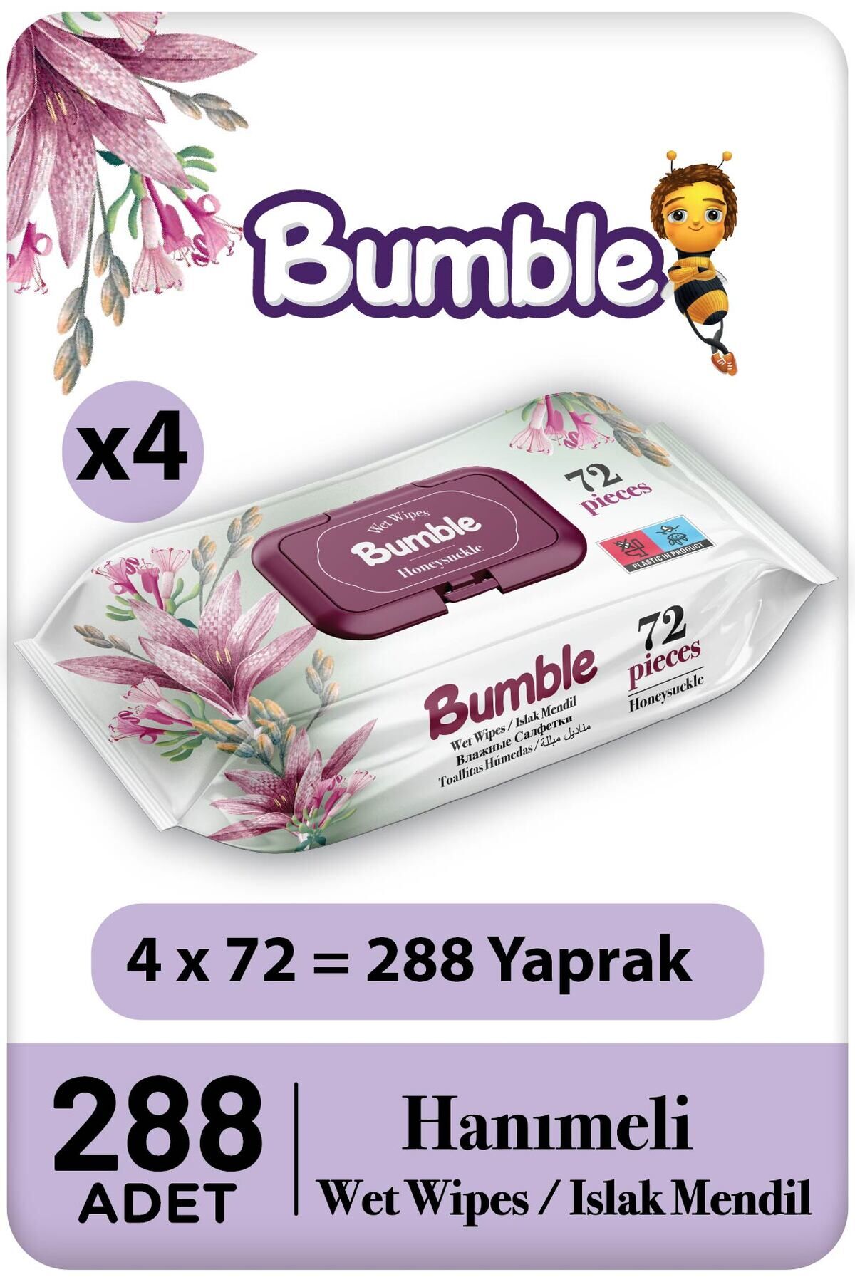 Bumble Hanımeli Islak Mendil 72'li Eko Paket 4'lü