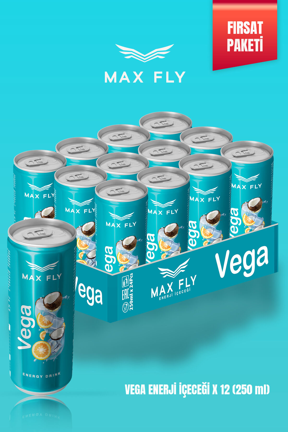 Max Fly Vega Enerji içeceği 250 ml 12 Adet