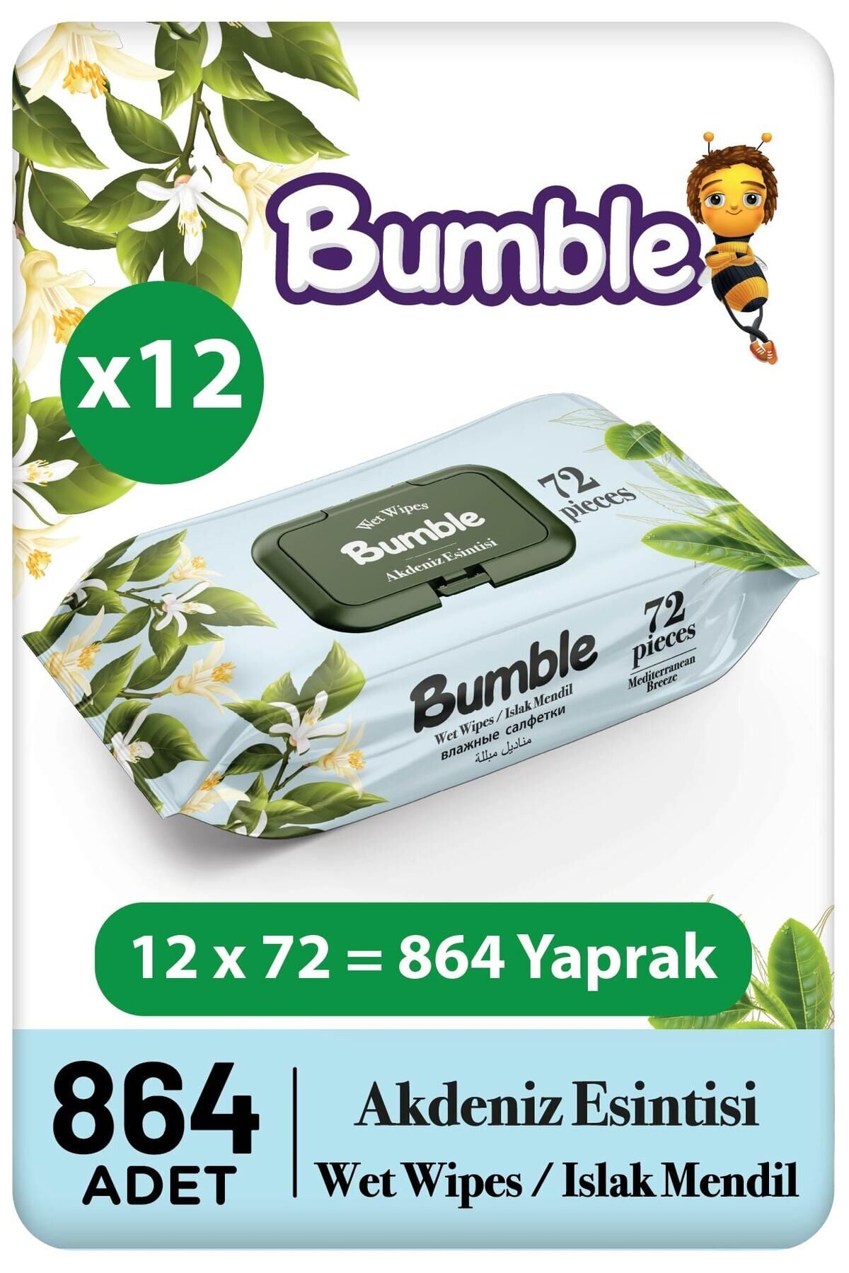 Bumble Akdeniz Esintisi Islak Mendil 72 Yaparak 12'Lİ Paket