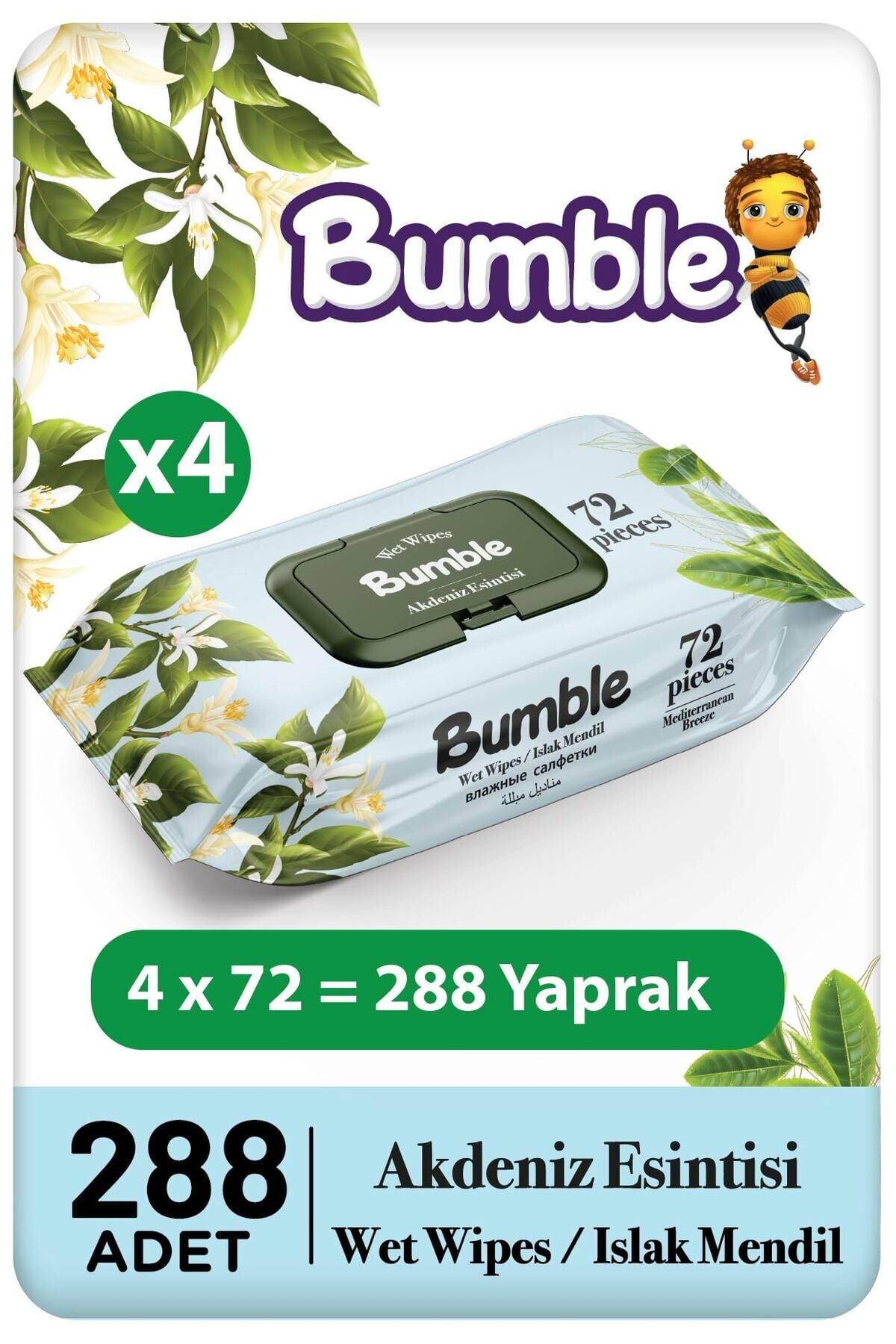 Bumble Islak Mendil Akdeniz Esintisi 72 Yaprak 4'lü Paket