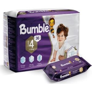 Bumble 4 Numara Bebek Bezi Maxi Ikiz Paket 36'lı+Bumble Baby 54'lü Islak Mendil Hediyeli