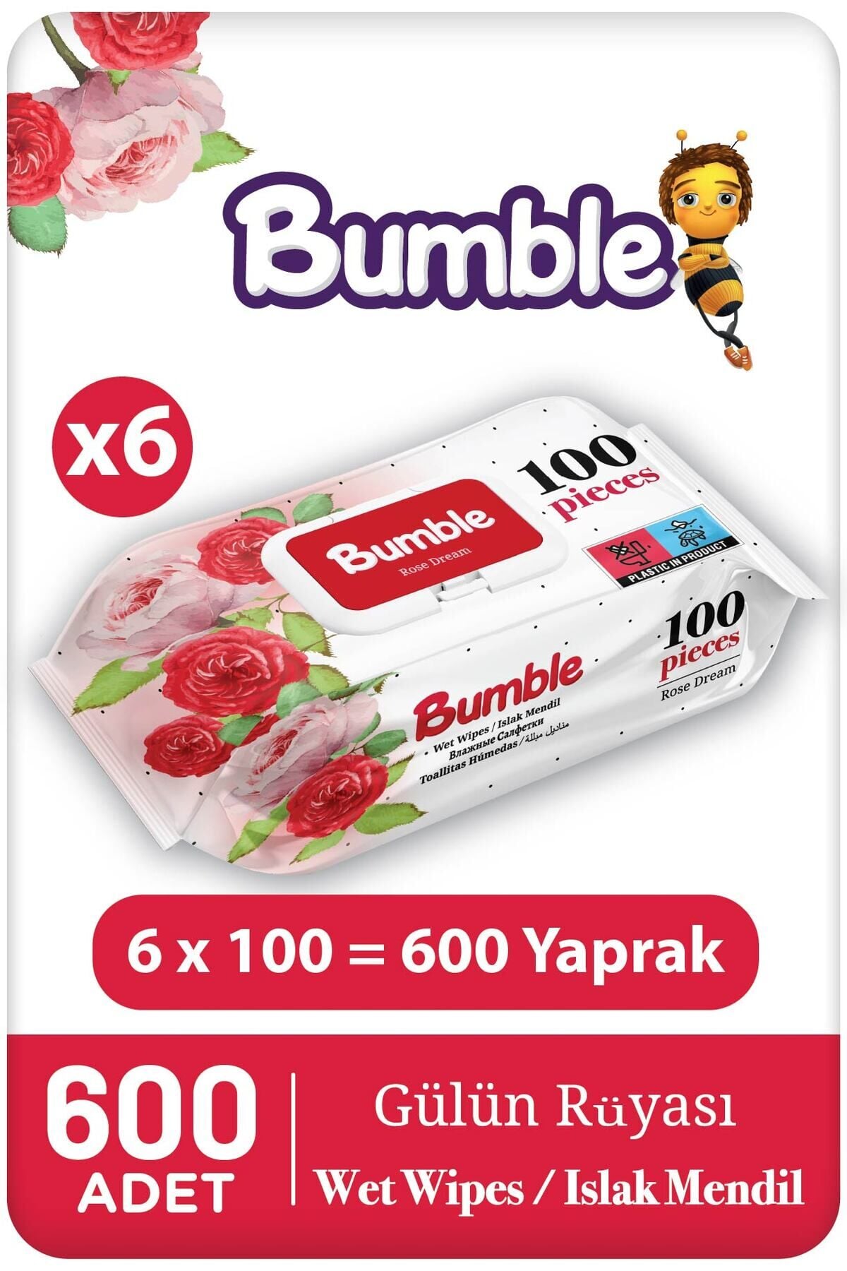 Bumble Gülün Rüyası Islak Mendil 100'lü Eko Paket 6'lı