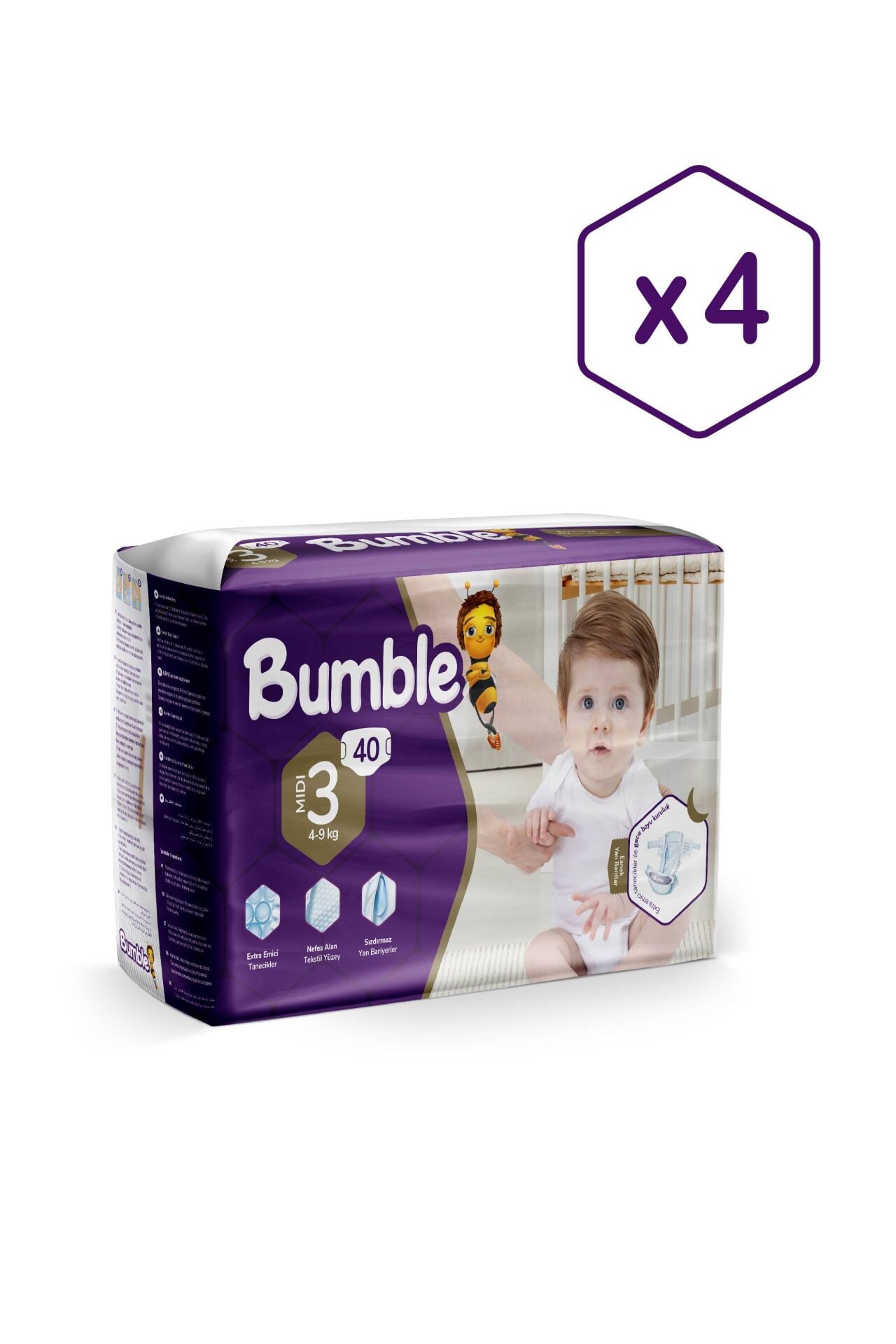 Bumble Midi Bebek Bezi 3 Beden 4-9 Kg Eko Paket 4'lü 160 Adet