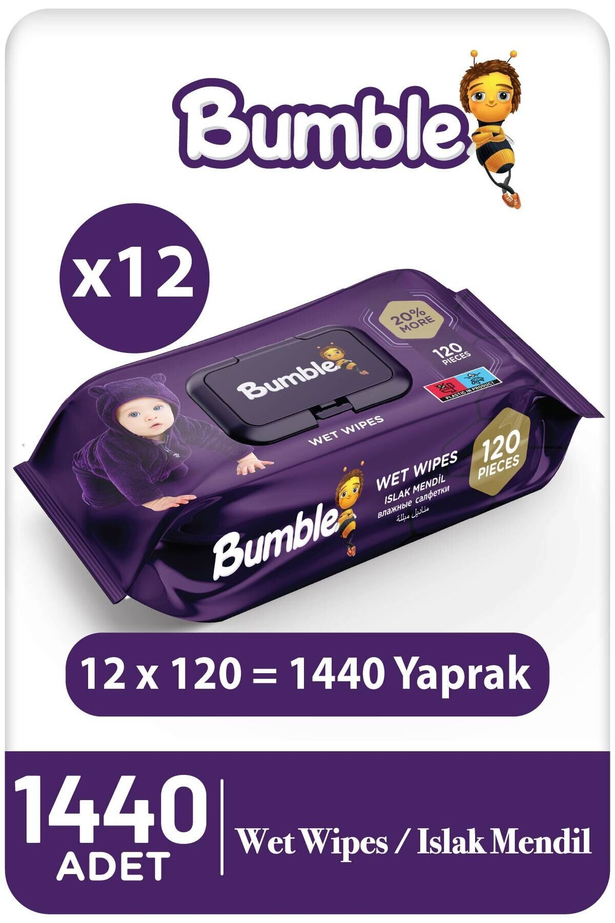 Bumble Baby Islak Mendil 120'li Eko Paket 12'li