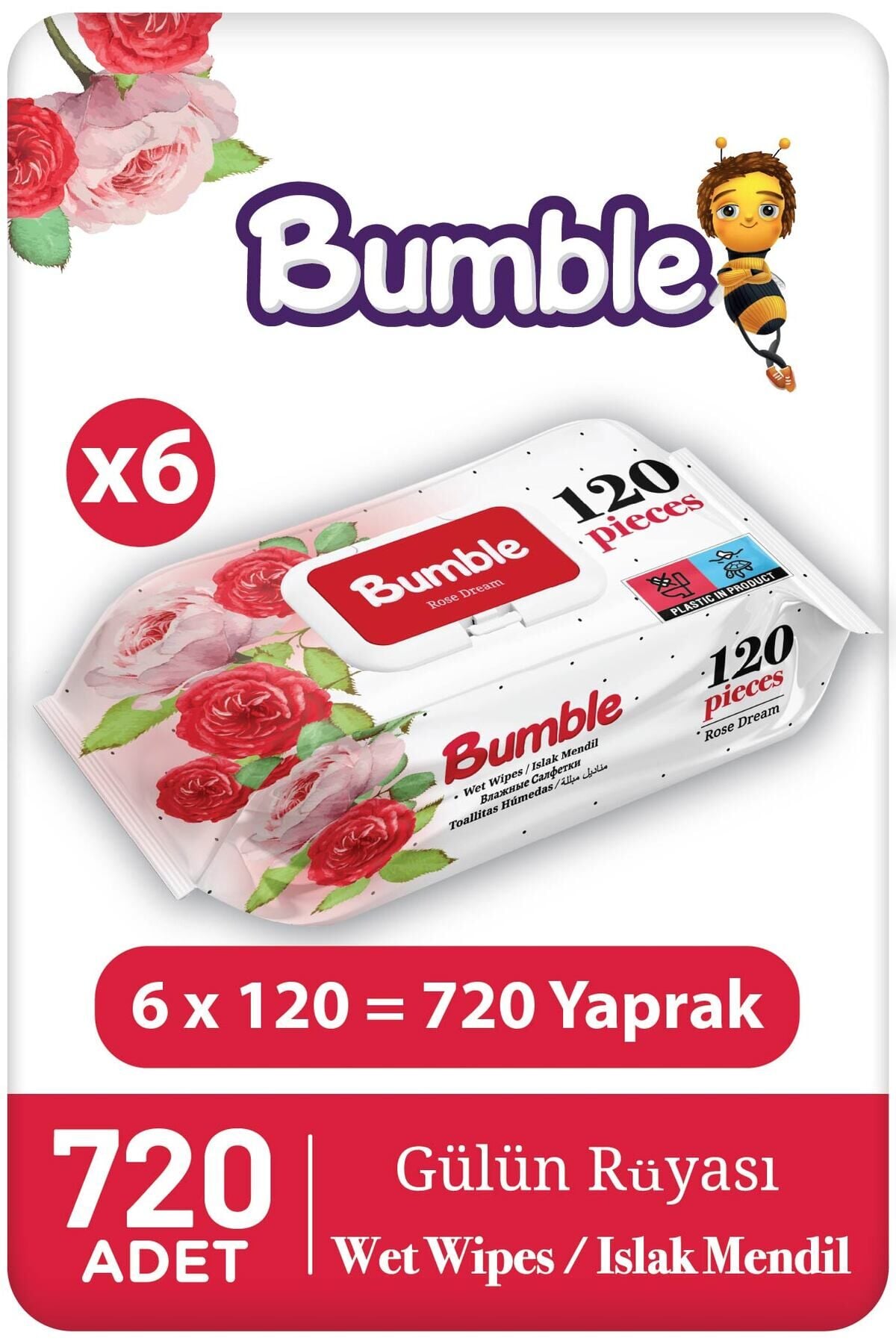 Bumble Gülün Rüyası Islak Mendil 120'li Paket 6'lı