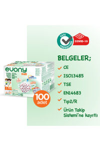 Evony Elastik Kulaklı Çocuk Kıds Maske 100 Adet