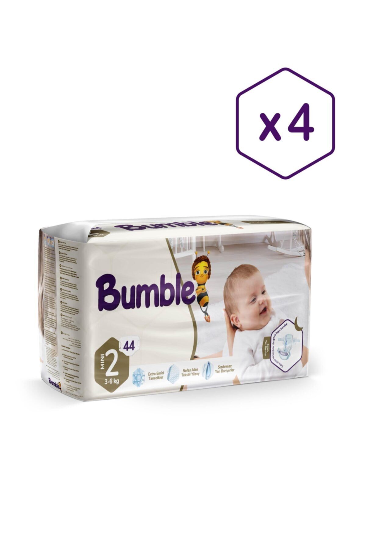 BUMBLE 2 Numara Mini Bebek Bezi Eko 4'lü Paket 176 Adet | 3-6 Kg