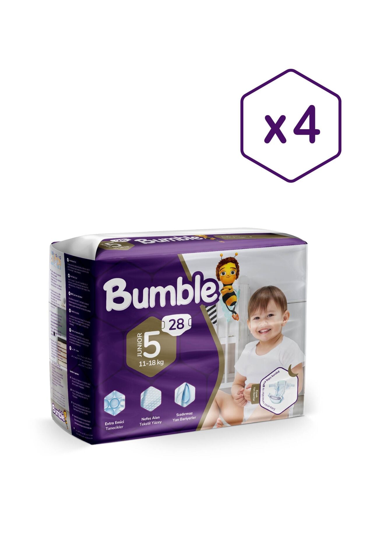 Bumble Junior Bebek Bezi 5 Beden 11-18 Kg Eko Paket 4'lü 112 Adet