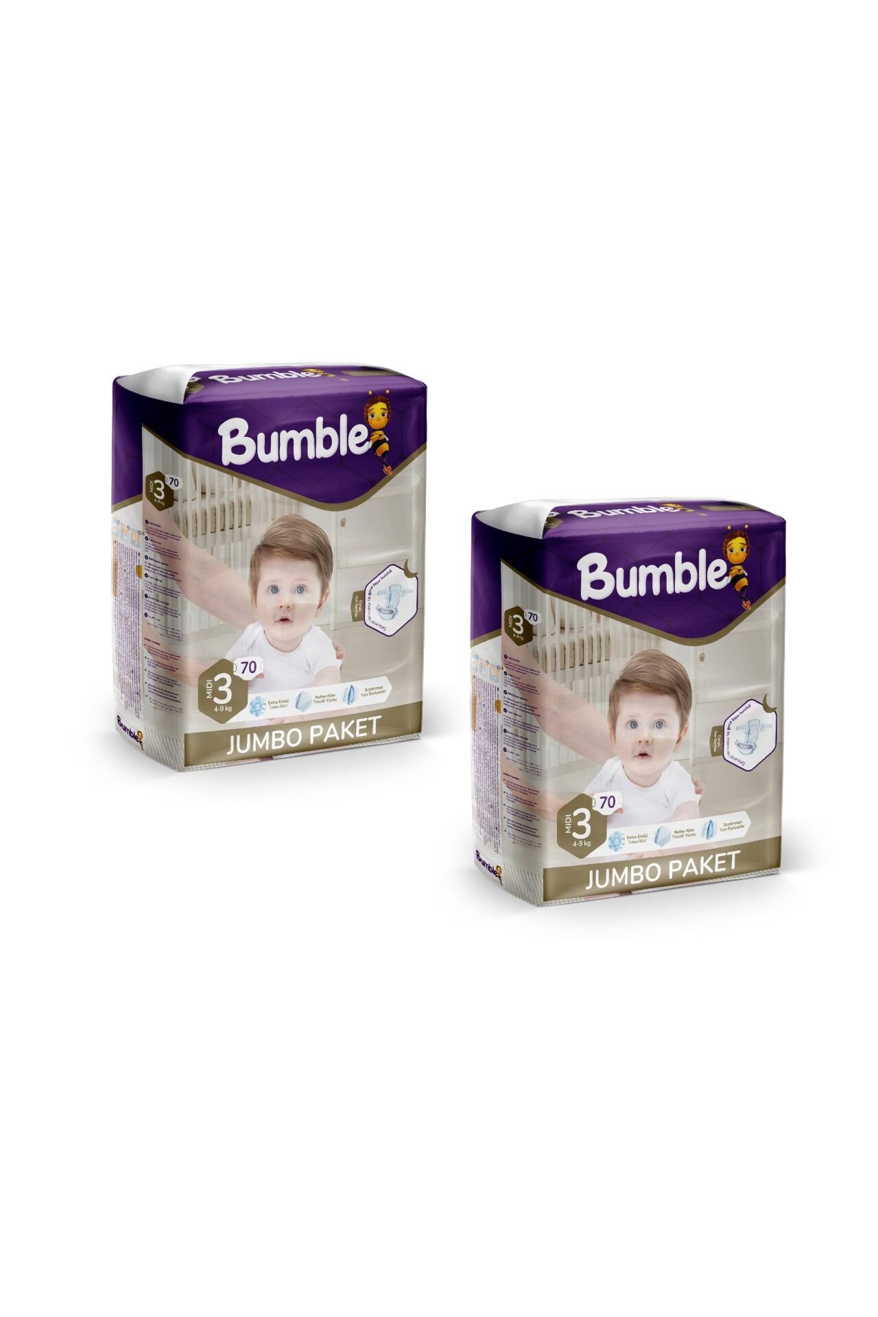 Bumble 3 Numara  Midi Bebek Bezi Jumbo Paket 140 Adet | 4-9 Kg