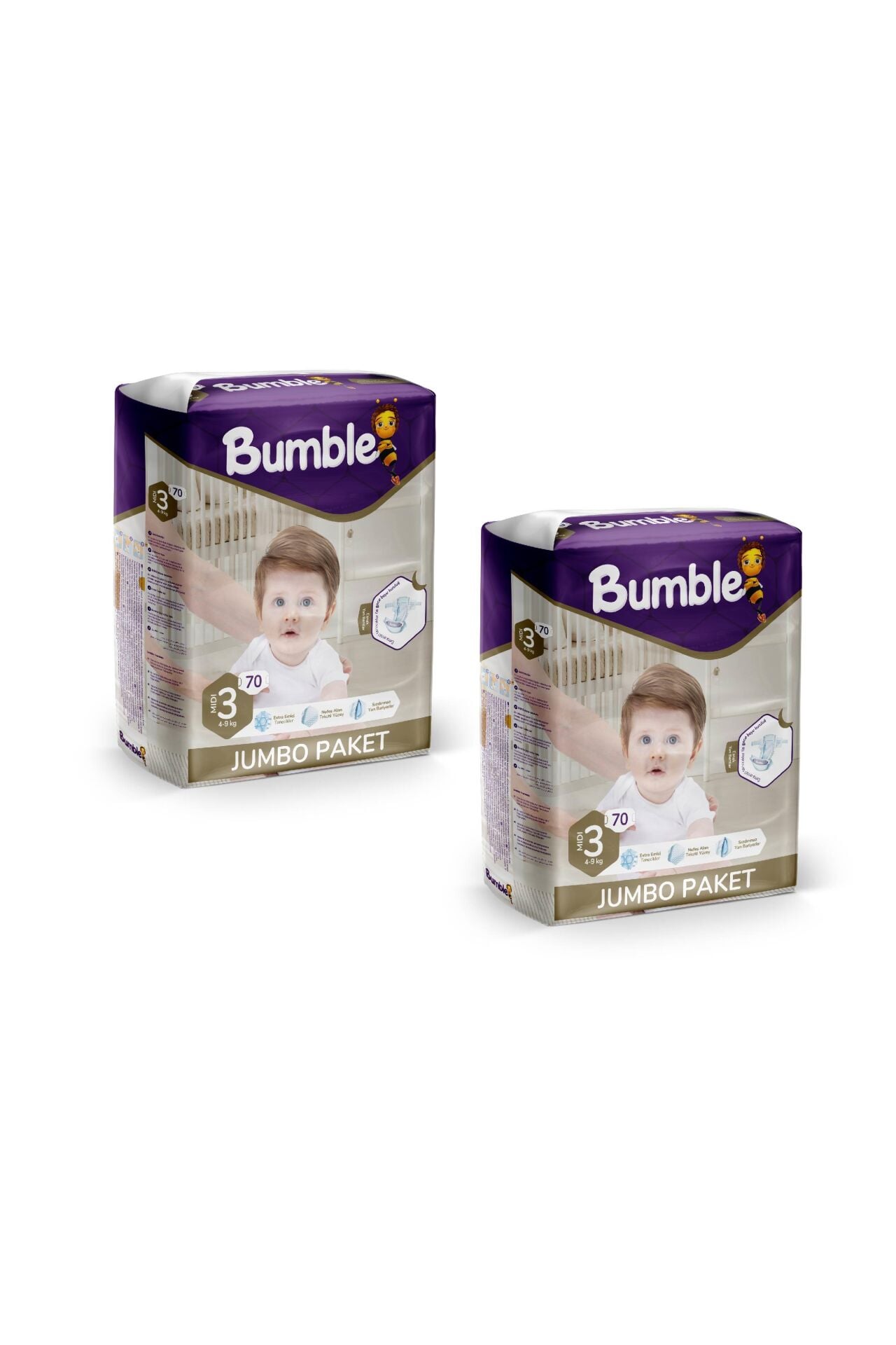 Bumble Midi Bebek Bezi 3 Beden 4-9 Kg Jumbo Eko Paket 2'li 140 Adet