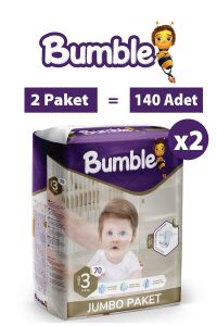 Bumble 3 Numara Midi Bebek Bezi Jumbo Paket 140 Adet | 4-9 Kg