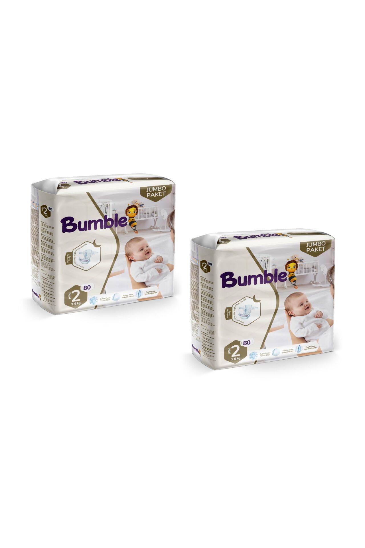 Bumble Mini Bebek Bezi 2 Beden 3-6 Kg Jumbo Eko Paket 2'li 160 Adet