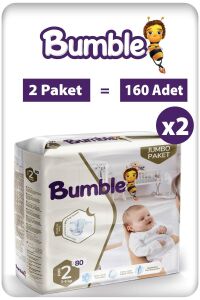 Bumble Mini Bebek Bezi 2 Beden 3-6 Kg Jumbo Eko Paket 2'li 160 Adet