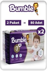 Bumble 3 Numara Midi Bebek Bezi Eko Paket 80 Adet | 4-9 Kg